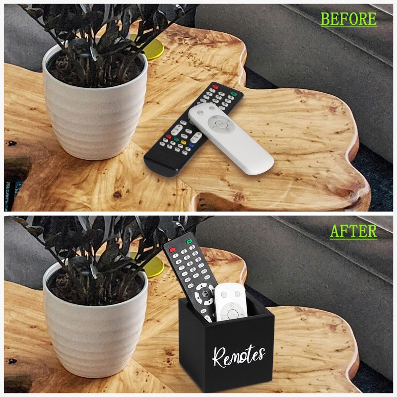 LBEMEY Wood Remote Control Holder, TV Remote Control Organizer for Home Bedroom Table, Multi-Purpose Desktop Storage (Black, S,for 2 or 3 Remote Controls) - Image 5