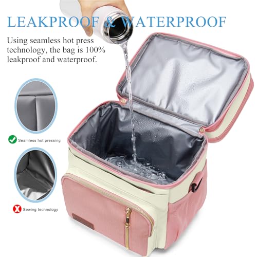 MIYCOO Lunch Bag & Lunch Box for Women Men, Double Deck Leakproof Insulated Soft Large Adult Camping Cooler bag for Work, Beach, Picnic, Travel (Pink White, 15L) - Image 3