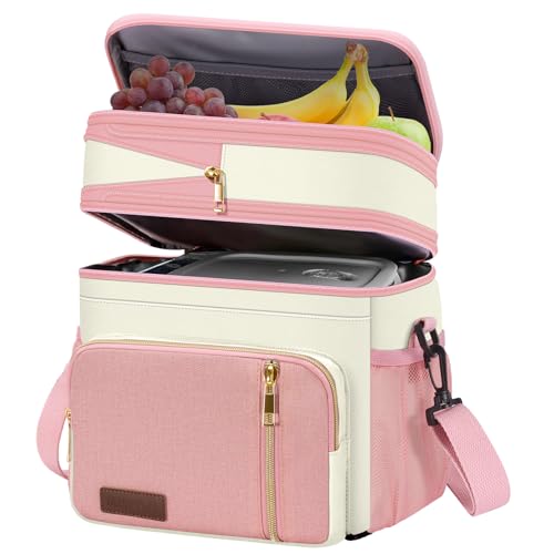 MIYCOO Lunch Bag & Lunch Box for Women Men, Double Deck Leakproof Insulated Soft Large Adult Camping Cooler bag for Work, Beach, Picnic, Travel (Pink White, 15L) - Image 1