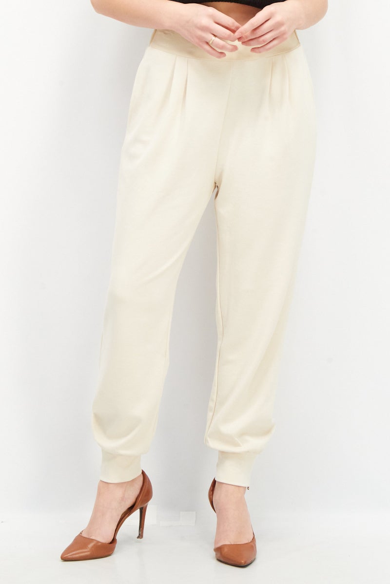 ESPRIT Women Regular Fit Solid Pants, Beige - Image 1