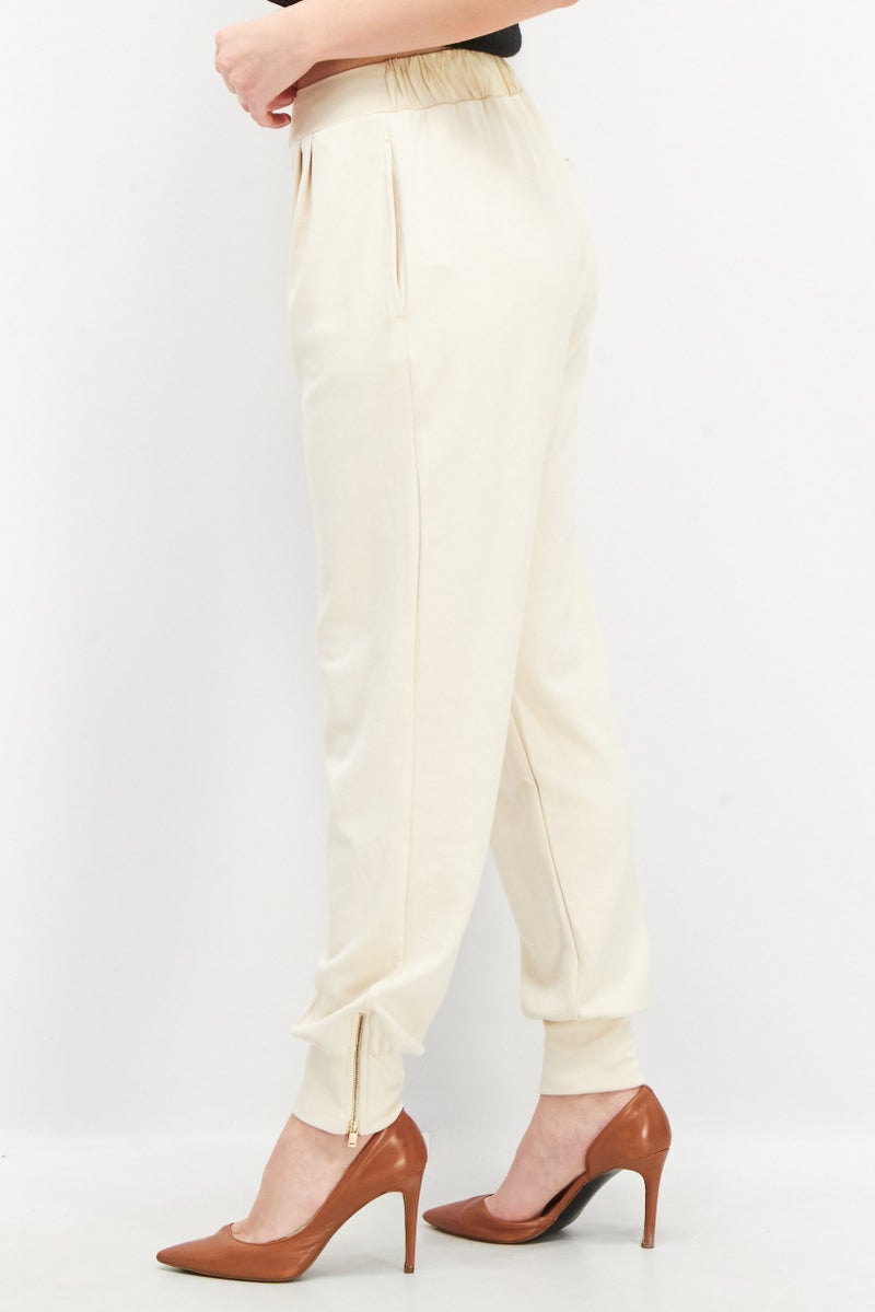 ESPRIT Women Regular Fit Solid Pants, Beige - Image 3