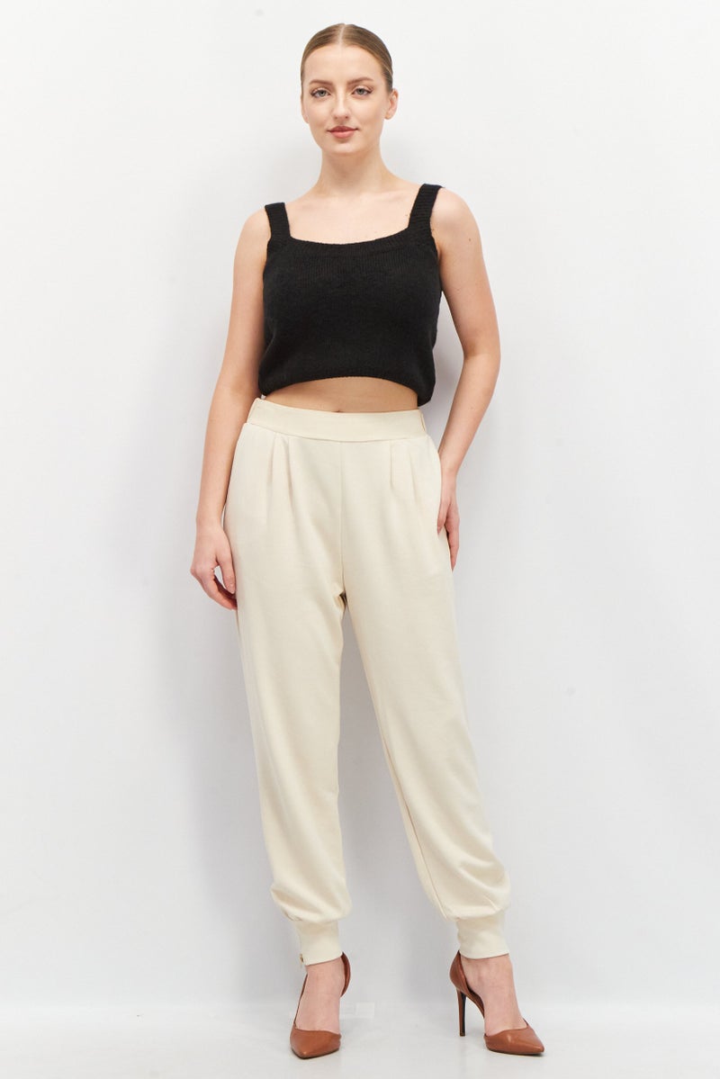 ESPRIT Women Regular Fit Solid Pants, Beige - Image 4