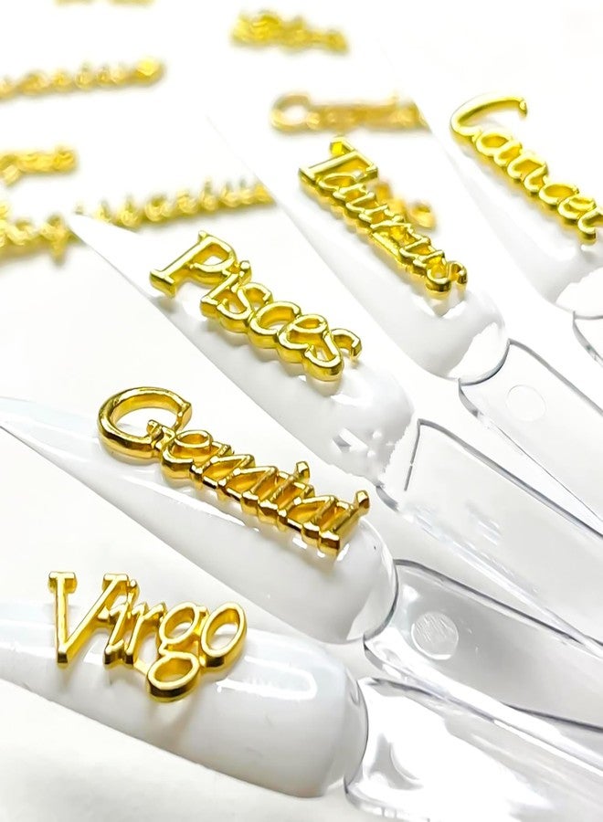 HYWWPFLAY 48pcs Zodiac Letter Nail Charms for Acrylic Nails Alloy Twelve Constellation Zodiac Sign Charm Jewels Studs Hollow Letter Nail Art Nail Decoration DIY Craft for Home&Salon - Image 3