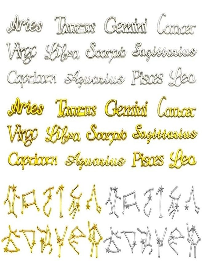 HYWWPFLAY 48pcs Zodiac Letter Nail Charms for Acrylic Nails Alloy Twelve Constellation Zodiac Sign Charm Jewels Studs Hollow Letter Nail Art Nail Decoration DIY Craft for Home&Salon - Image 1