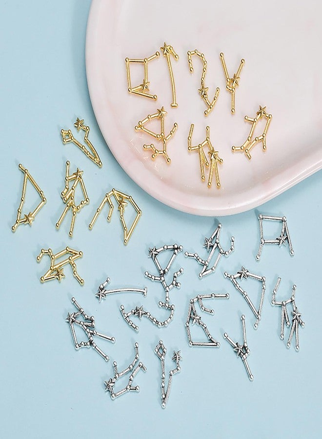 HYWWPFLAY 48pcs Zodiac Letter Nail Charms for Acrylic Nails Alloy Twelve Constellation Zodiac Sign Charm Jewels Studs Hollow Letter Nail Art Nail Decoration DIY Craft for Home&Salon - Image 4