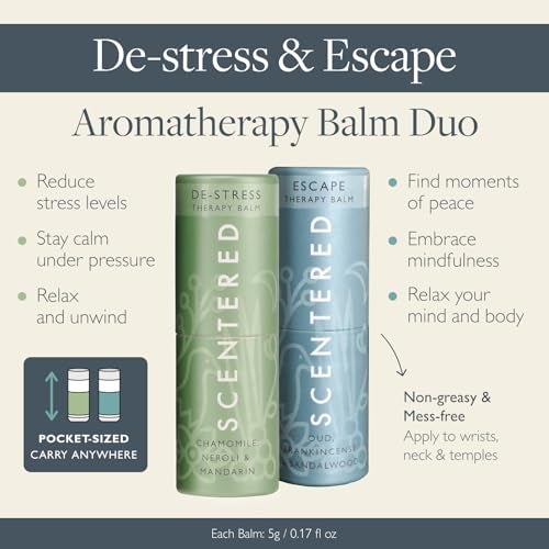 Scentered Aromatherapy Balm Stick Duo for Stress-Relief & Meditation - Roll On Essential Oil Blends of Frankincense, Oud, Chamomile - Aromatherapy Gifts for Women - De-Stress & Escape - Image 2