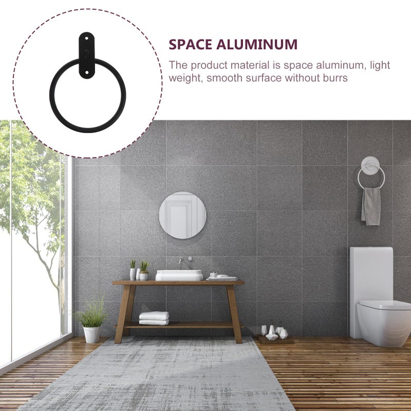 Adhesive Wall Towel Ring Holder Black Non Perforated for Bathroom Kitchen Storage - Image 4