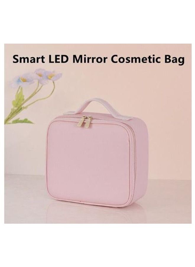 حقيبة مكياج ذكية بإضاءة مرآة سعة كبيرة حقيبة تجميل احترافية للسيدات منظم سفر مجموعة تخزين الجمال وردي - Image 4