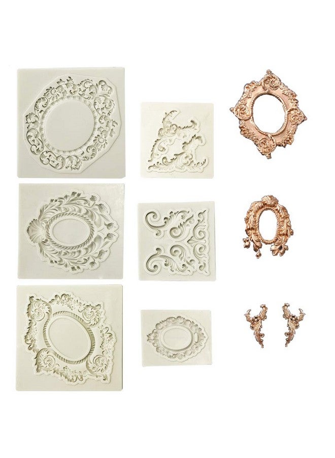 Juland 6 Pcs Silicone Fondant Cake Mold Baroque Style Retro Photo Frame Mold For Sugarcraft Cake Border Decoration Cupcake Topper Jewelry Polymer Clay Crafting Projects Gray - Image 1