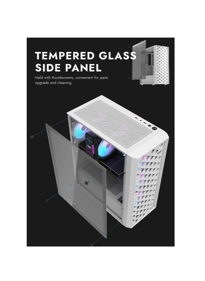 DarkFlash - Darkflash DK351 ATX / M-ATX / ITX Gaming PC Case With Pre-installed 4 ARGB Fans, Dragon Scale Design With USB 3.0, Tempered Glass Cabinet- Computer case/Gaming Cabinet - Image 1