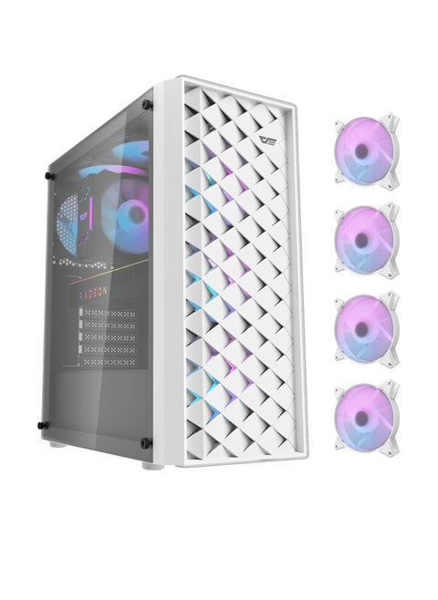 Darkflash DK351 ATX / M-ATX / ITX Gaming PC Case With Pre-installed 4 ARGB Fans, Dragon Scale Design With USB 3.0, Tempered Glass Cabinet- Computer case/Gaming Cabinet