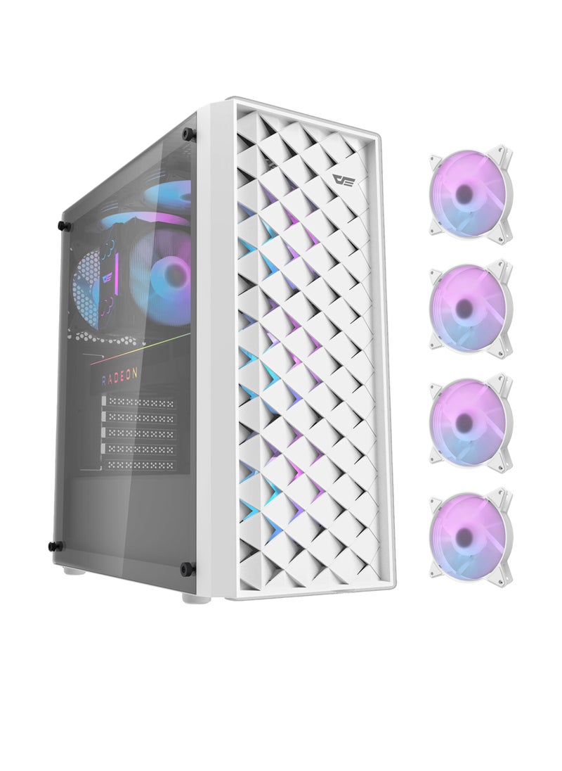 DarkFlash - Darkflash DK351 ATX / M-ATX / ITX Gaming PC Case With Pre-installed 4 ARGB Fans, Dragon Scale Design With USB 3.0, Tempered Glass Cabinet- Computer case/Gaming Cabinet - Image 1