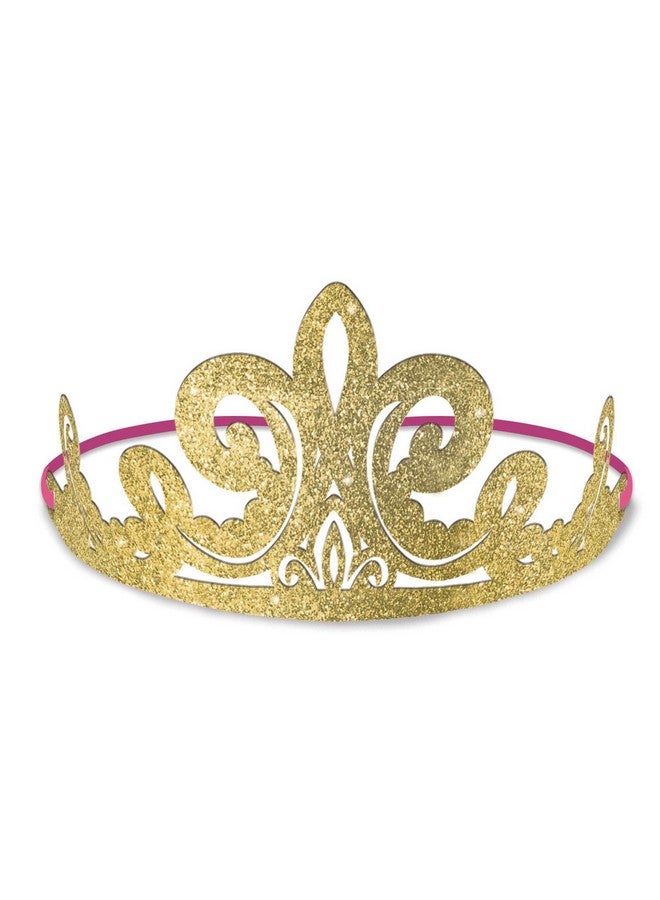 Amscan Disney Princess Glitter Paper Tiaras 3.5" X 6.2" (Pack Of 8) ; Gold Paper Royalty Crown Accessory Perfect For Kids Parties And Dress Up Fun - Image 1