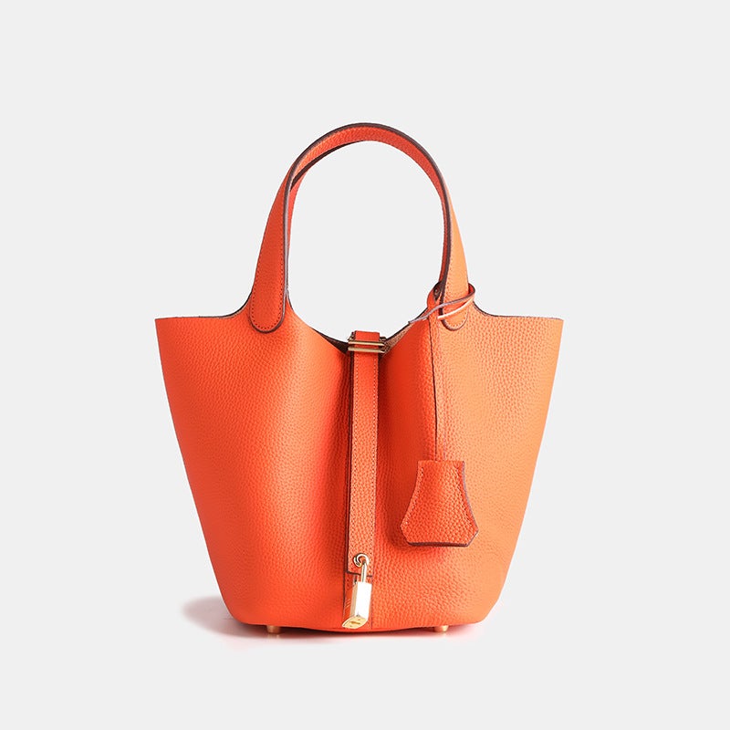Genuine Leather Vegetable Basket Women'S Bag Bucket Bag Large Capacity Handbag Top Layer Cowhide High-Grade Handbag - Image 4