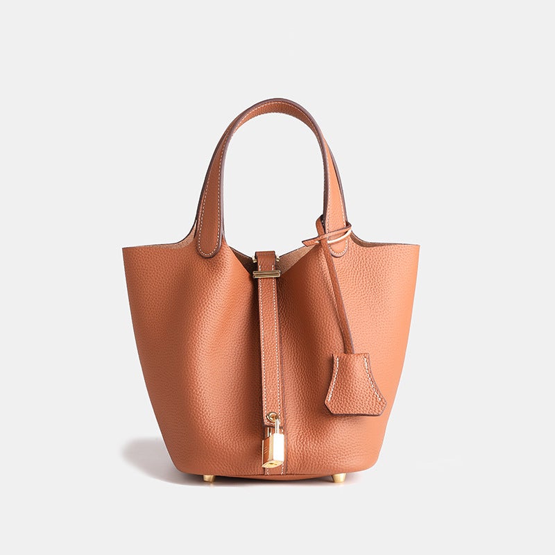 Genuine Leather Vegetable Basket Women'S Bag Bucket Bag Large Capacity Handbag Top Layer Cowhide High-Grade Handbag - Image 1