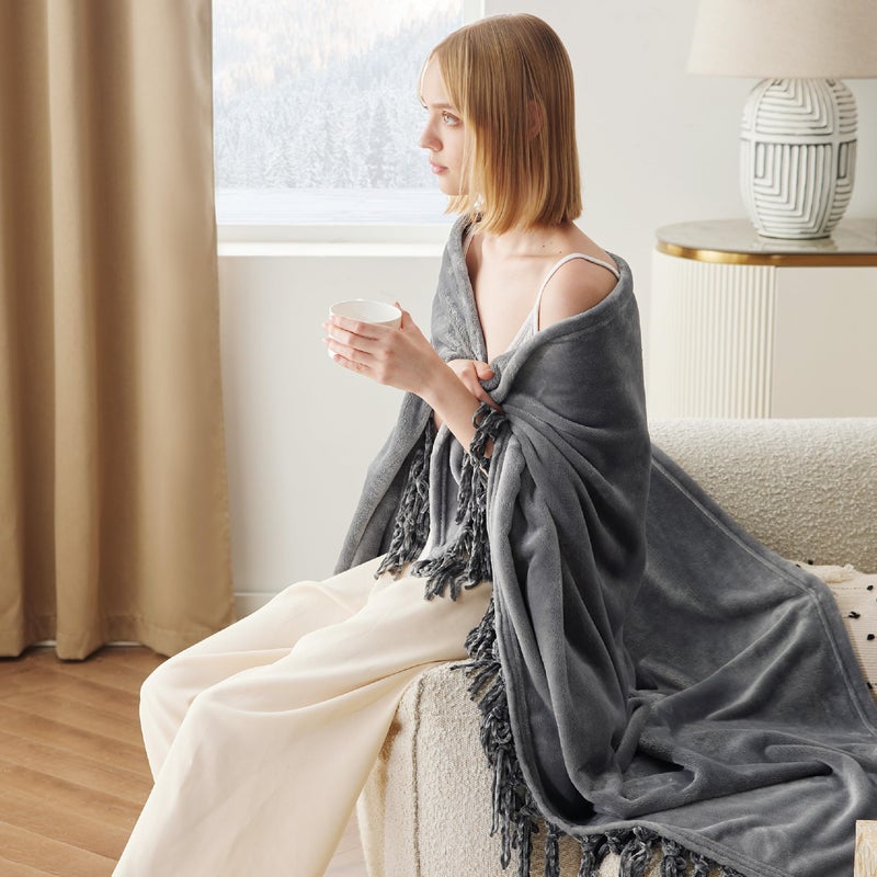 Bedsure Bedsure Fleece Blanket for Couch - Super Soft Cozy Blankets for Women, Cute Small Blanket for Girls, 50x60 Inches, Grey  - Image 3