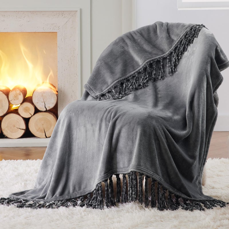 Bedsure Bedsure Fleece Blanket for Couch - Super Soft Cozy Blankets for Women, Cute Small Blanket for Girls, 50x60 Inches, Grey  - Image 1