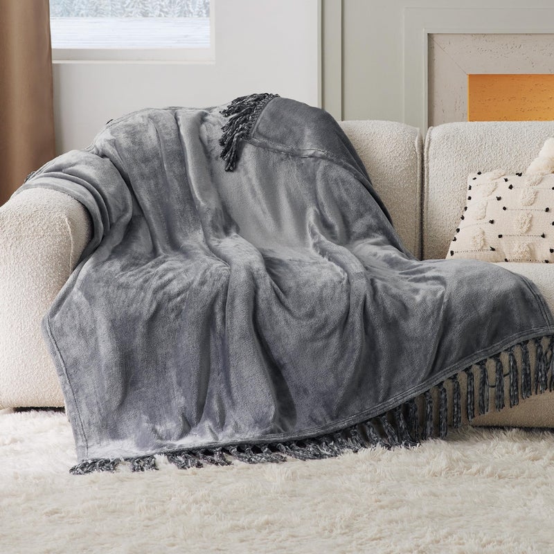 Bedsure Bedsure Fleece Blanket for Couch - Super Soft Cozy Blankets for Women, Cute Small Blanket for Girls, 50x60 Inches, Grey  - Image 2