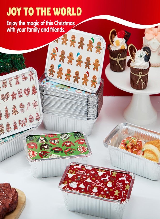 JOYIN 48 Pcs Christmas Cookie Tins with Lids for Gift Giving, Rectangular Treat Foil Containers, Disposable Food Storage Pan for Holiday Leftovers Goodie Container or Cookie Exchange - Image 5
