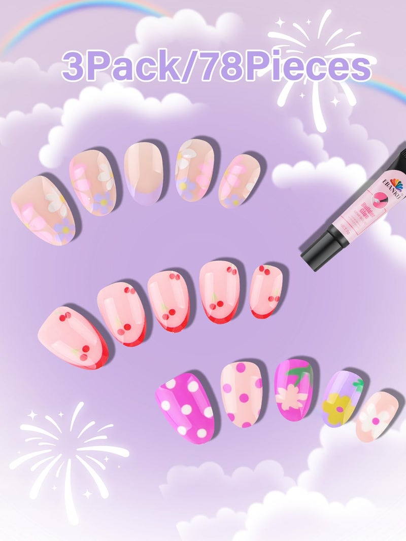 EBANKU 78PCS Kid Press on Nails, EBANKU 3 Pack Children Fake Nail Kit Full Cover Short False Fingernails with Nail Glue for Girl Nail Decoration (Colorful Polka Dots) - Image 3