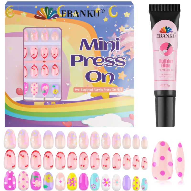 EBANKU 78PCS Kid Press on Nails, EBANKU 3 Pack Children Fake Nail Kit Full Cover Short False Fingernails with Nail Glue for Girl Nail Decoration (Colorful Polka Dots) - Image 1