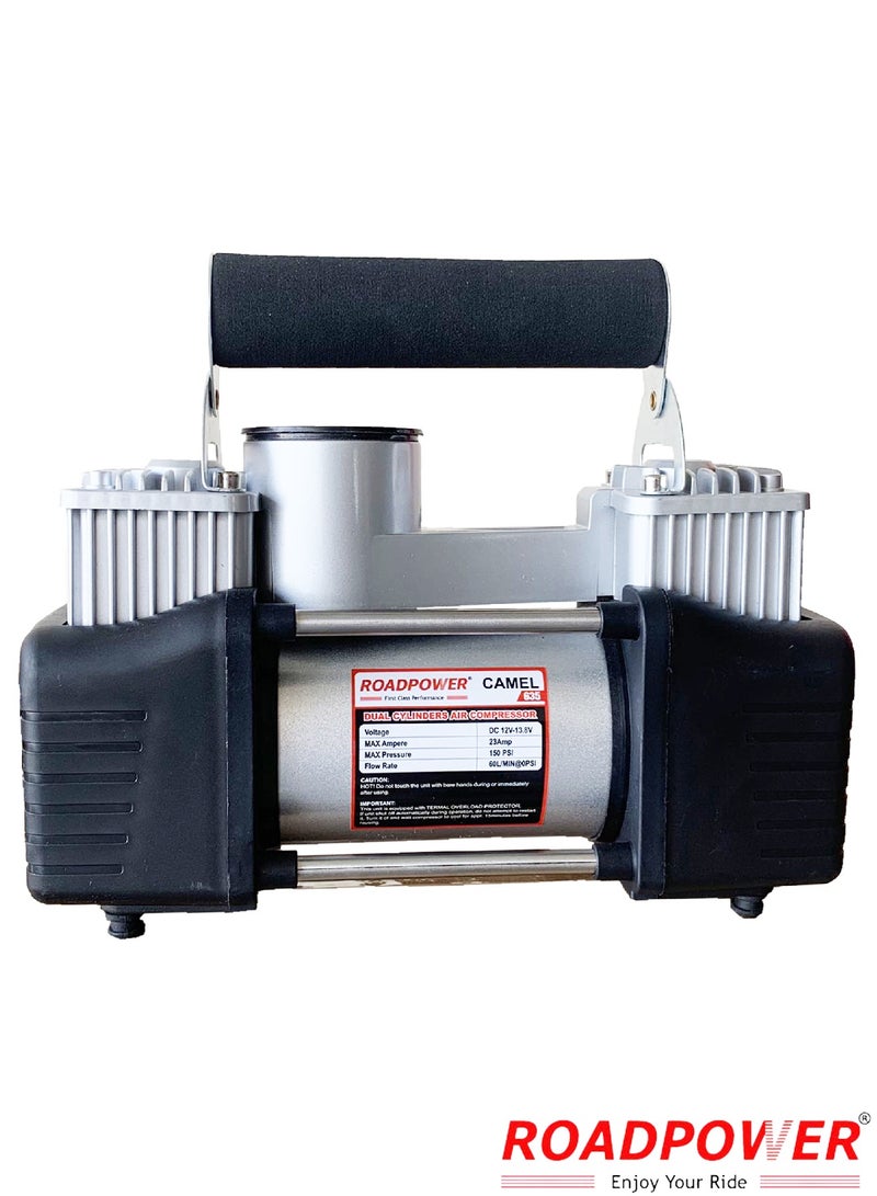 RoadPower Portable Dual Cylinder Air Compressor with Multi Tools Tire Inflator 12V Compact Air Pump For Car Tires 150 PSI Heavy Duty Metal Tire Pump For SUV Trailer Truck Bike - Image 4