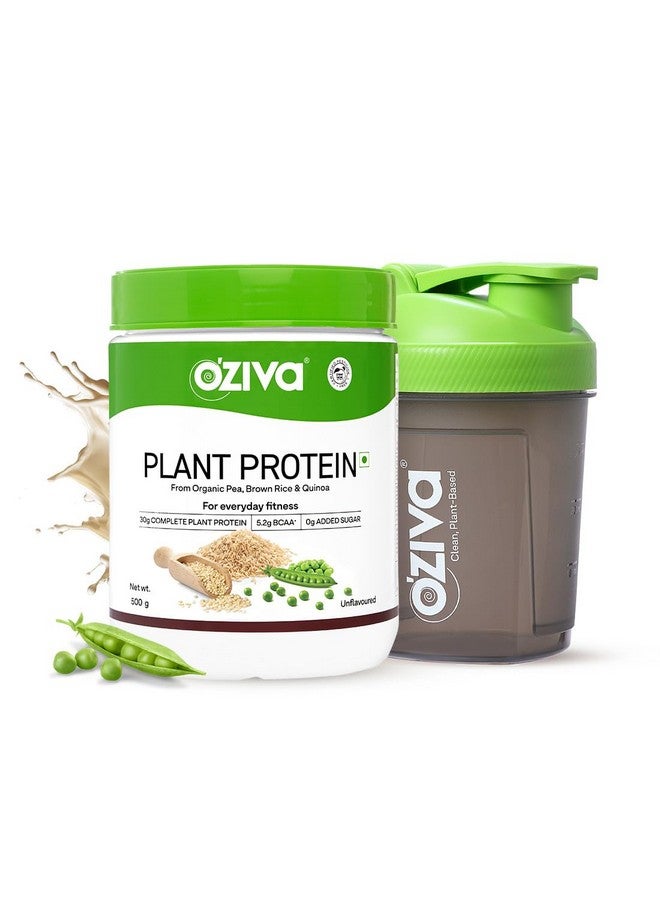 OZiva Organic Plant Protein for Everyday Fitness | 30g Protein - Pea Isolate | Complete Plant Protein Powder | No Added Sugar, Certified Clean & Vegan (Unflavoured, 500 gms shaker) - Image 1
