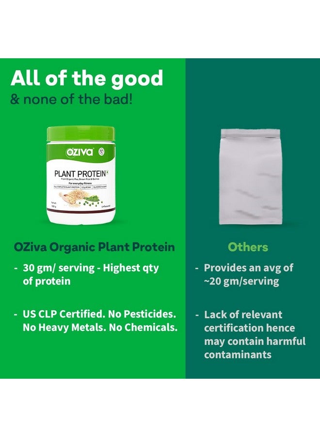 OZiva Organic Plant Protein for Everyday Fitness | 30g Protein - Pea Isolate | Complete Plant Protein Powder | No Added Sugar, Certified Clean & Vegan (Unflavoured, 500 gms shaker) - Image 5