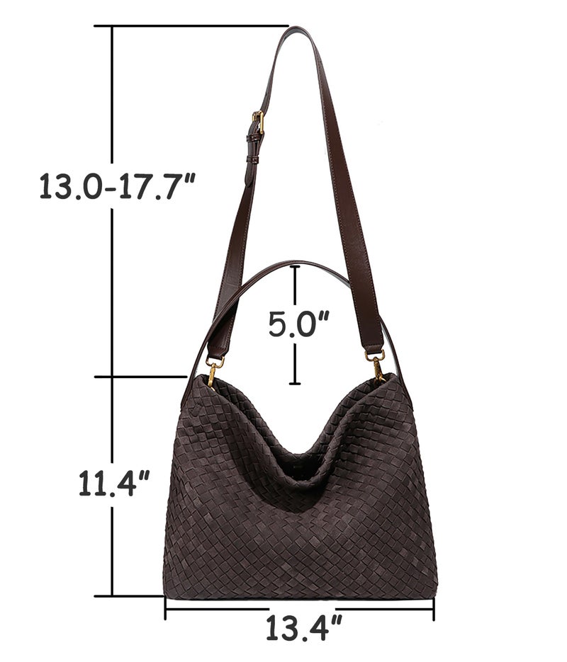 Molodo Woven Suede Shoulder Bag for Women Suede Hobo Bag Tote Elegant Handbag Satchel for Work Travel - Image 2