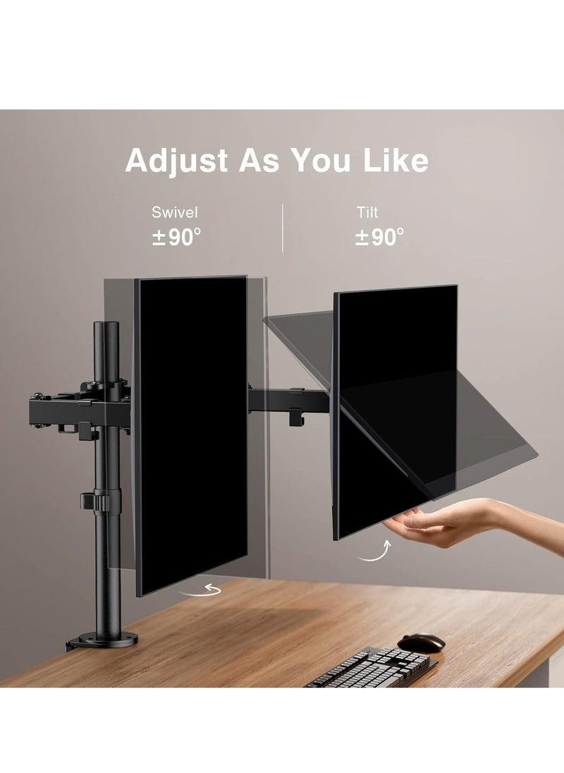 ELTRAZONE Dual Monitor Stand for 13 to 32 Inch Screens – Adjustable Monitor Arm Mount with Ergonomic Viewing Angle, Tilt ±45°, Swivel 180°, Rotate 360°, VESA 75/100mm – Flexible & Space-Saving Solution for Home & Office  - Image 4
