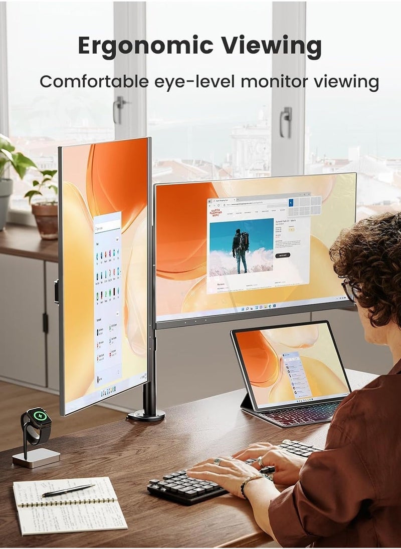ELTRAZONE Dual Monitor Stand for 13 to 32 Inch Screens – Adjustable Monitor Arm Mount with Ergonomic Viewing Angle, Tilt ±45°, Swivel 180°, Rotate 360°, VESA 75/100mm – Flexible & Space-Saving Solution for Home & Office  - Image 5