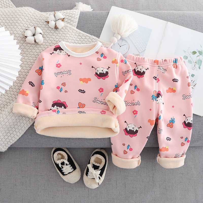 Children'S Thermal Underwear Suit Fleece-Lined Thickened Boys Baby Girls Cartoon Warm Clothing Winter - Image 3
