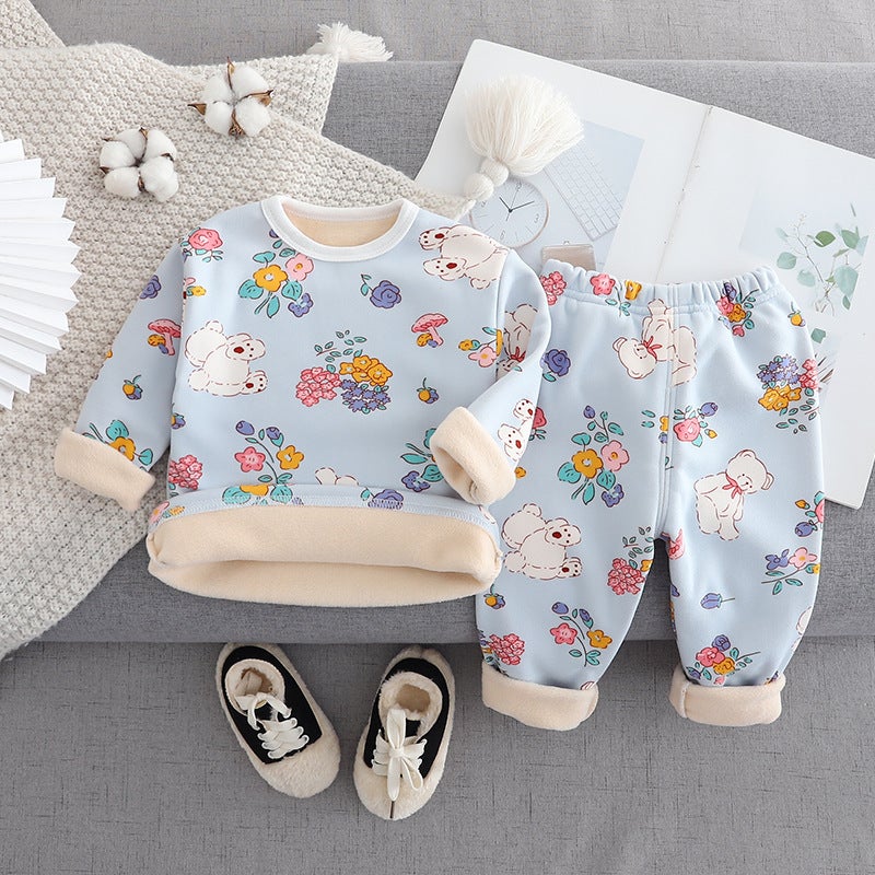 Children'S Thermal Underwear Suit Fleece-Lined Thickened Boys Baby Girls Cartoon Warm Clothing Winter - Image 1