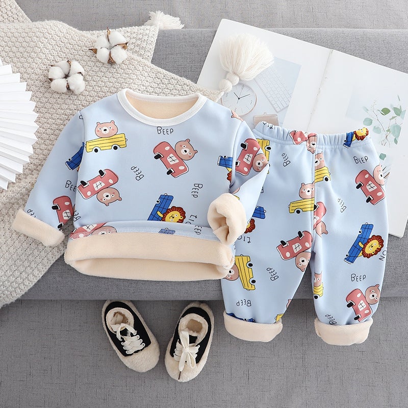 Children'S Thermal Underwear Suit Fleece-Lined Thickened Boys Baby Girls Cartoon Warm Clothing Winter - Image 5