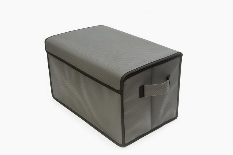Heavy-Duty Car Trunk Organizer Box – Foldable Waterproof Cargo Storage Box with Lid, Side Pockets, and Adjustable Straps – Universal Fit for SUVs, Cars, and Trucks (Gray CarbonFiber) - Image 4