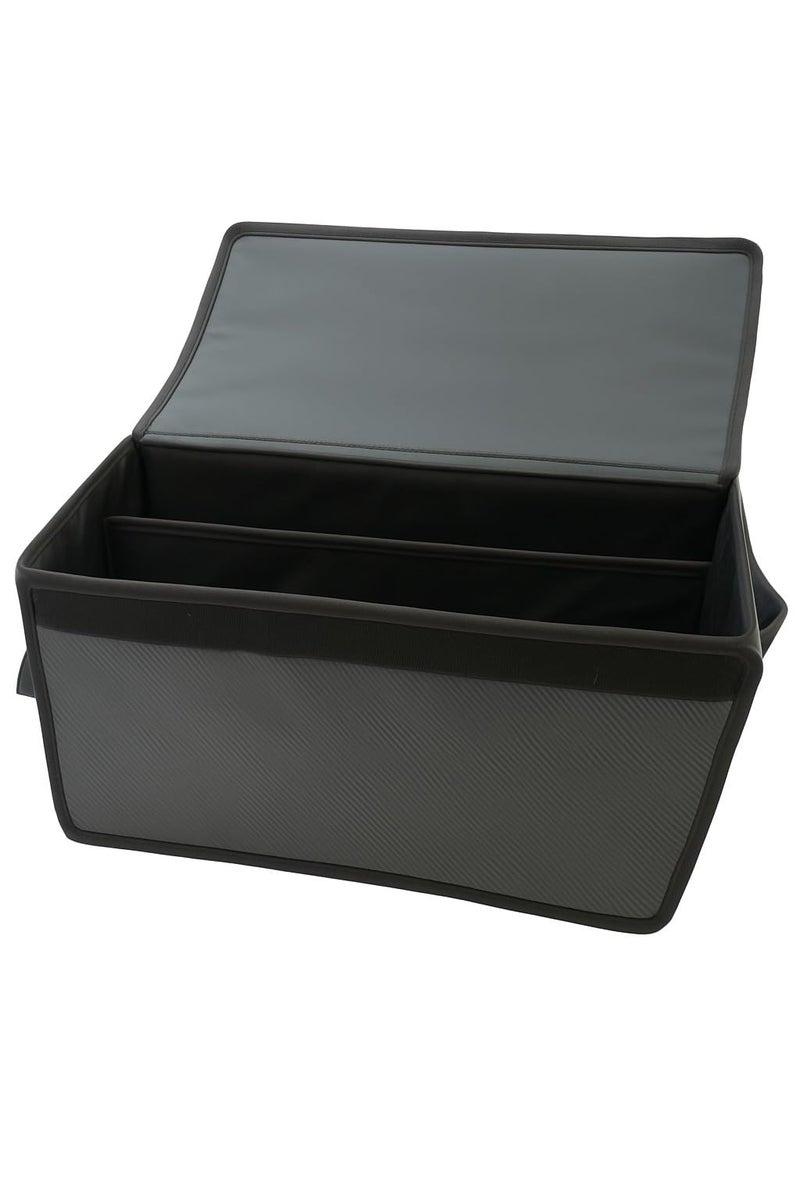 Heavy-Duty Car Trunk Organizer Box – Foldable Waterproof Cargo Storage Box with Lid, Side Pockets, and Adjustable Straps – Universal Fit for SUVs, Cars, and Trucks (Gray CarbonFiber) - Image 3