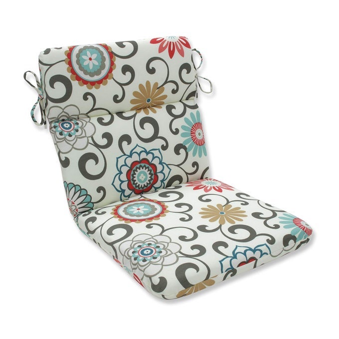 FLORAL INDOOROUTDOOR 1 PIECE SPLIT BACK CHAIR CUSHION WITH TIES ROUNDED CORNERS DEEP SEAT WEATHER AND FADE RESISTANT 405 X 21 BLUEBROWN POM POM PLAY