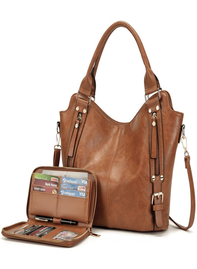 Soperwillton Crossbody Bags for Women Large Hobo Purse PU Leather Shoulder Handbag Ladies Tote Wallet Set 2PCS - Image 1