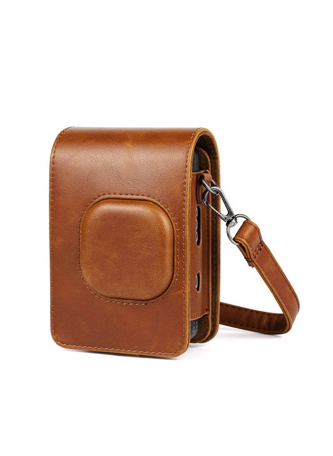 Generic Suitable For Fuji Polaroid Mini Liplay Camera Bag Artistic Fresh Protective Case PU Storage Solid Color Crossbody-Color:Literary Brown (opp Bag)  - Image 1