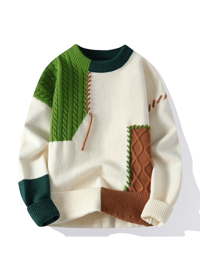 general Japanese-style casual round-neck pullover sweater for autumn and winter, loose-fitting knitted sweater for men - Image 1