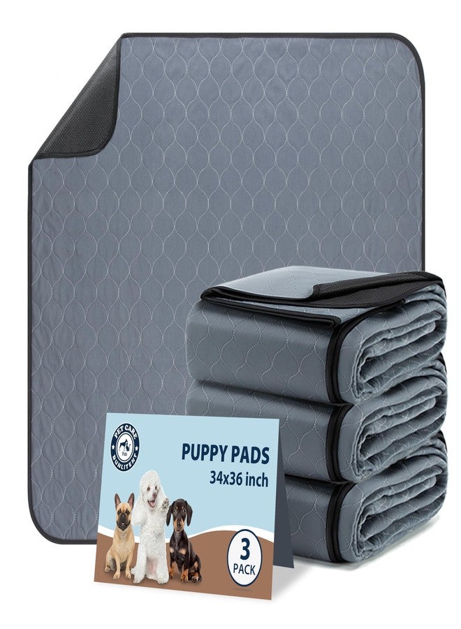 Bunlitent Washable Pee Pads for Dogs, 34x36 Reusable Puppy Pads with Fast Absorbent, Waterproof Reusable Pee Pads for Whelping, Traing, Incontinence and Potty, 3 Pack, Grey. - Image 1