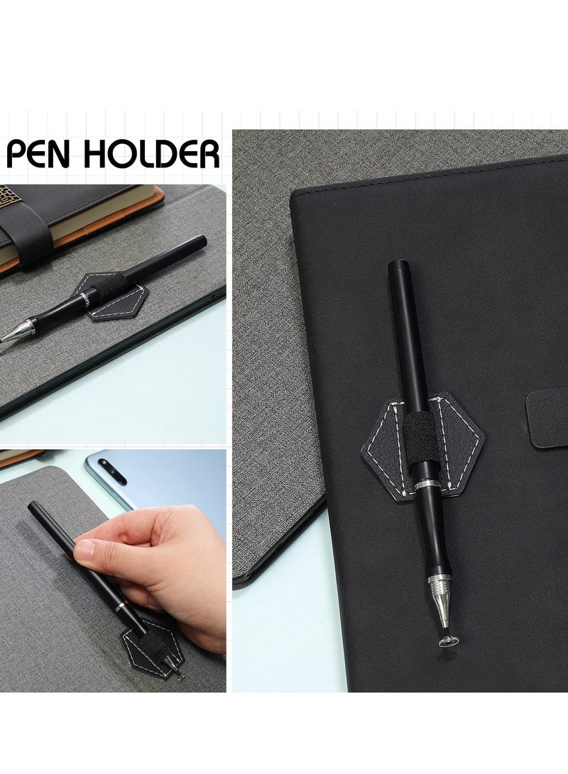 Pen Loops Holder, Self Adhesive Pen Holders for Notebook, Self Adhesive Hexagon Leather Pencil Holder with Elastic Loop, Designed for Notebooks, Journals, Calendars, Tablet