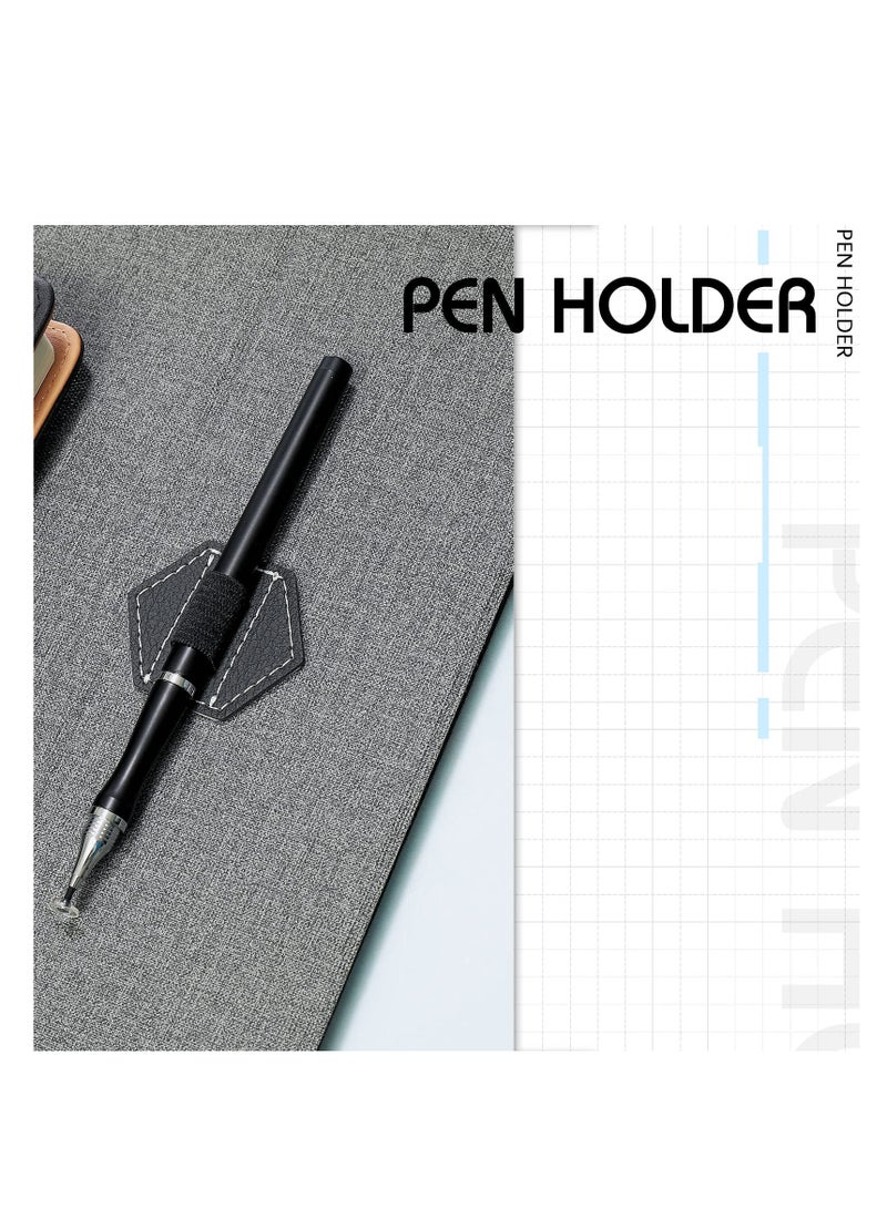 Pen Loops Holder, Self Adhesive Pen Holders for Notebook, Self Adhesive Hexagon Leather Pencil Holder with Elastic Loop, Designed for Notebooks, Journals, Calendars, Tablet