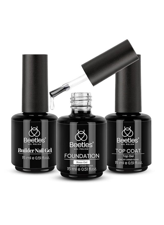 beetles Gel Polish Beetles 3Pcs 15Ml Top And Base Coat Builder Nail Gel Set No Wipe Gel Top Coat Base Gel Builder Extension Gel For Nails Shine Finish And Long Lasting Nail Protection Soak Off Led Gel Glossy Gel  - Image 1