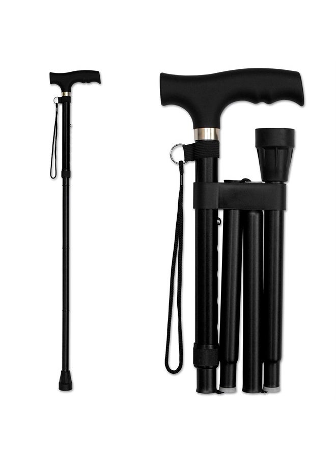 RMS Folding Cane - Foldable, Adjustable, Lightweight Aluminum Offset Walking Cane - Collapsible Walking Stick with Ergonomic Derby Handle - Ideal Daily Living Aid for Limited Mobility (Black)  - Image 1