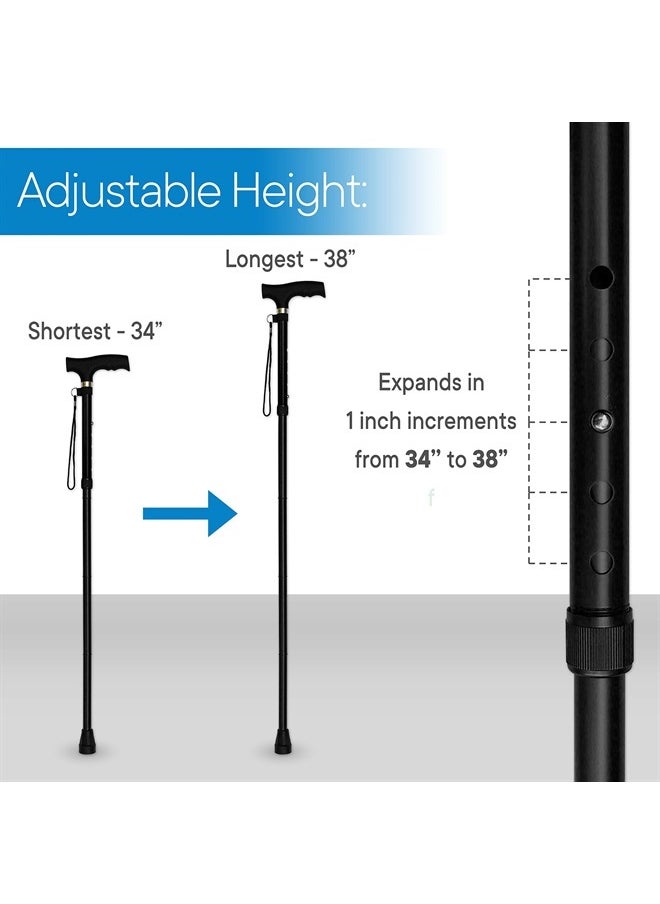 RMS Folding Cane - Foldable, Adjustable, Lightweight Aluminum Offset Walking Cane - Collapsible Walking Stick with Ergonomic Derby Handle - Ideal Daily Living Aid for Limited Mobility (Black)  - Image 4