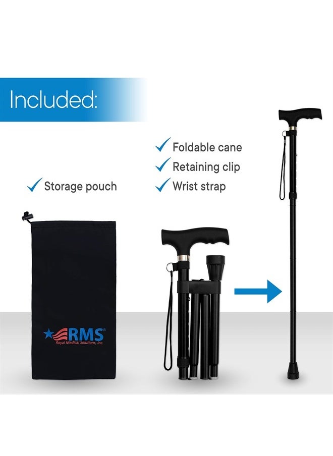RMS Folding Cane - Foldable, Adjustable, Lightweight Aluminum Offset Walking Cane - Collapsible Walking Stick with Ergonomic Derby Handle - Ideal Daily Living Aid for Limited Mobility (Black)  - Image 2