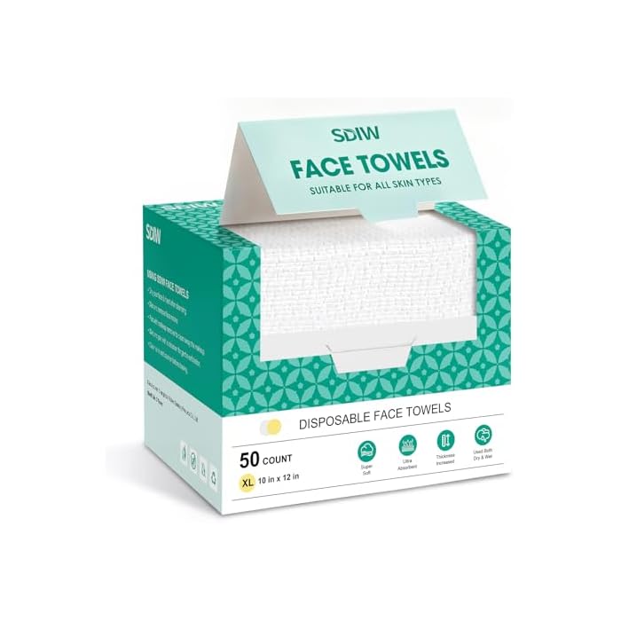 Face Towels 10"×12", XL Disposable Facial Towels, Extra Thick Clean Face Towelettes, Ultra Soft Makeup Remover Dry Wipes for Sensitive Skin, Cleansing, Travel, 50 Count