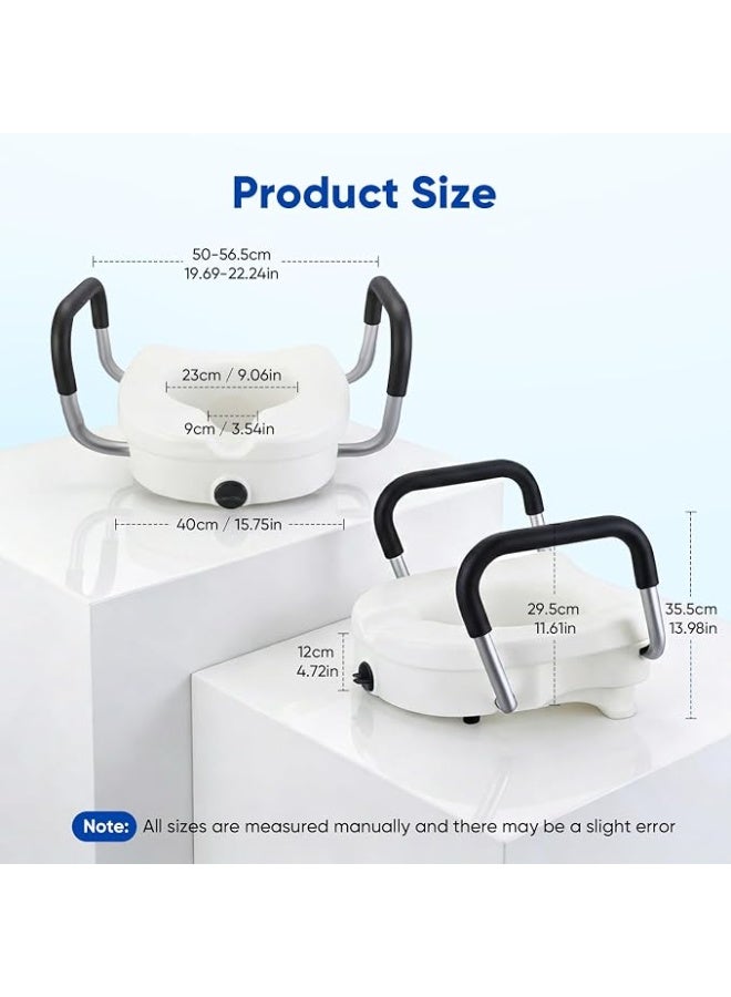 Raised toilet seat with handles, 4.7 inches high, with lid and aluminum handles covered in polyurethane, adjustable width. - Image 2