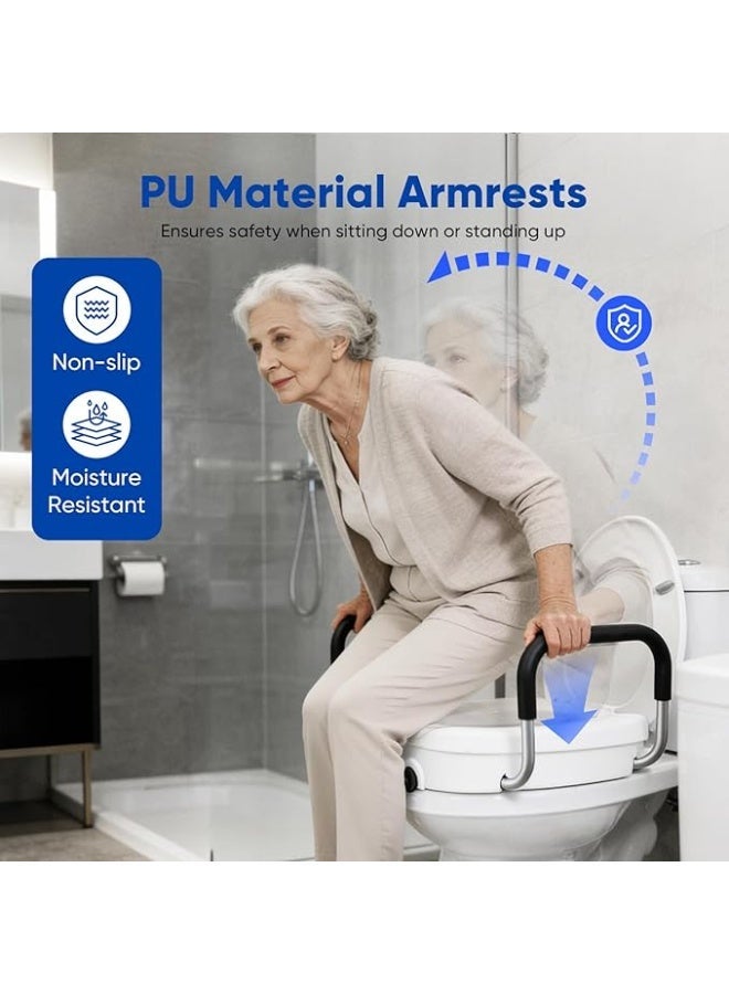 Raised toilet seat with handles, 4.7 inches high, with lid and aluminum handles covered in polyurethane, adjustable width. - Image 4